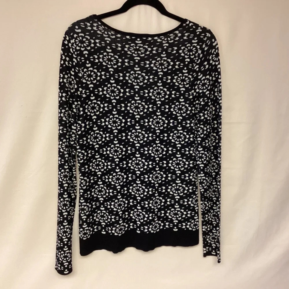 INC Sweater Geometric Floral Print Decorative Tie Front Scoop Neck Womens SZ L - Picture 3 of 8